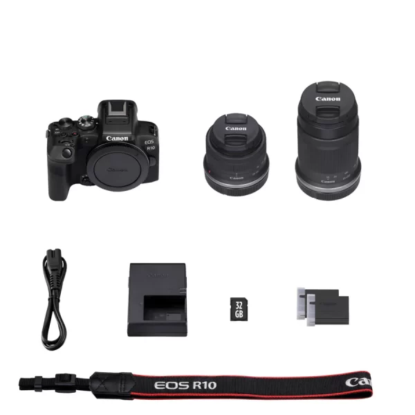 Cámara mirrorless Canon EOS R10 + Objetivo RF-S 55-210mm + Objetivo RF-S 18-45mm + Tarjeta SD + Batería de repuesto - Imagen 2